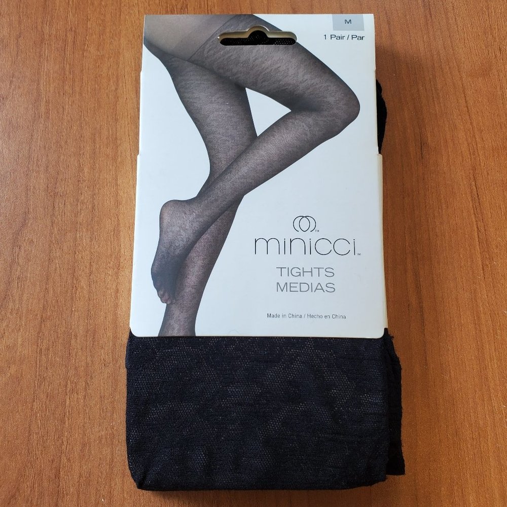 Minicci Floral Print Black Patterned Tights - (Size M)
